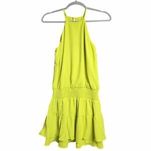 KRISA Revolve Lime Green Smocked Halter Mini Dress NWT‎ XS Resort Wedding